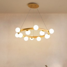 Designer Touch Decorative Nordic Ring Simple Modern Wood Pendant Chandelier with Bean Shades