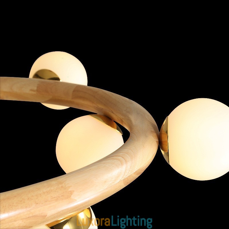 Designer Touch Decorative Nordic Ring Simple Modern Wood Pendant Chandelier with Bean Shades