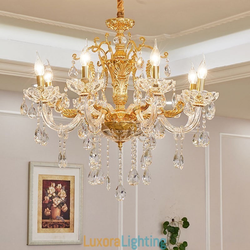Designer Touch Decorative 6 Light 8 Light Luxury Gold Colour Crystal Candle Chandelier