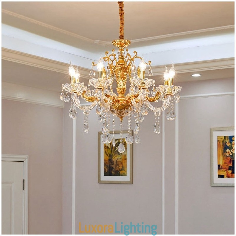 Designer Touch Decorative 6 Light 8 Light Luxury Gold Colour Crystal Candle Chandelier