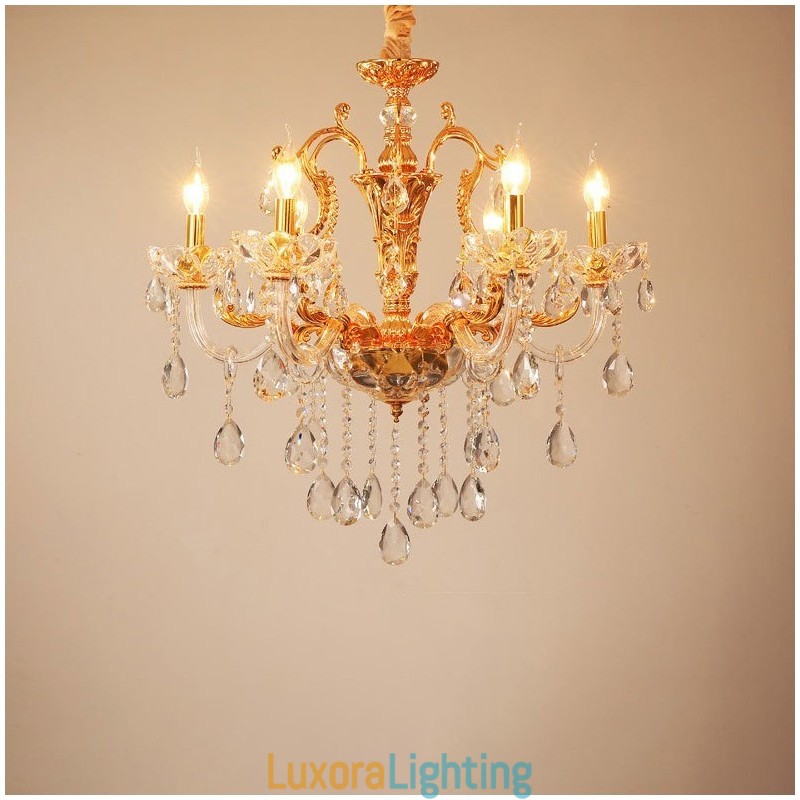 Designer Touch Decorative 6 Light 8 Light Luxury Gold Colour Crystal Candle Chandelier