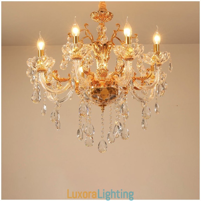 Designer Touch Decorative 6 Light 8 Light Luxury Gold Colour Crystal Candle Chandelier