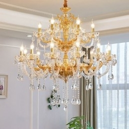 Designer Touch Decorative 18 Light Two Tiers Luxury Gold Colour Crystal Candle Chandelier
