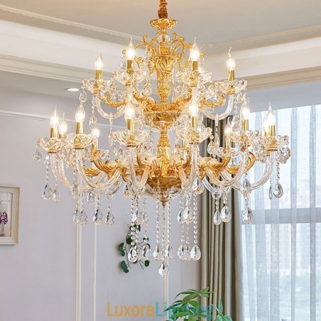 Designer Touch Decorative 18 Light Two Tiers Luxury Gold Colour Crystal Candle Chandelier