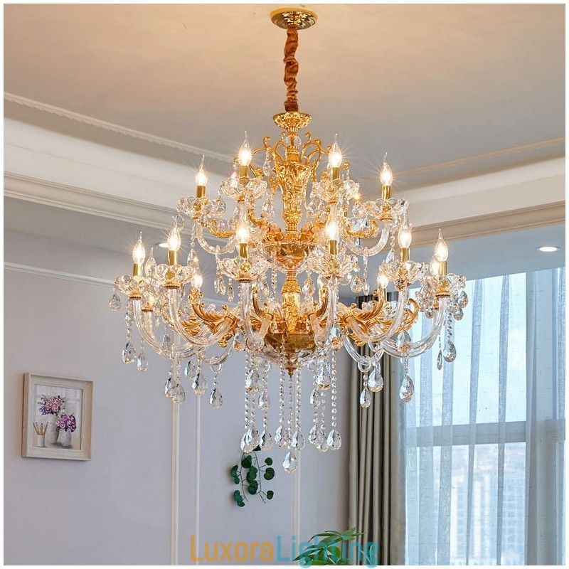 Designer Touch Decorative 18 Light Two Tiers Luxury Gold Colour Crystal Candle Chandelier