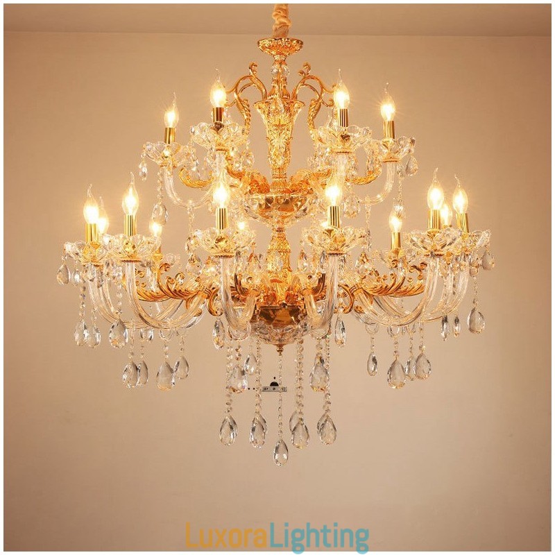 Designer Touch Decorative 18 Light Two Tiers Luxury Gold Colour Crystal Candle Chandelier