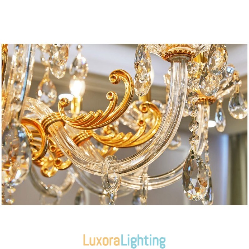 Designer Touch Decorative 18 Light Two Tiers Luxury Gold Colour Crystal Candle Chandelier