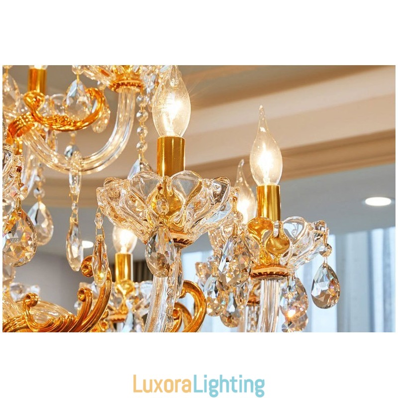 Designer Touch Decorative 18 Light Two Tiers Luxury Gold Colour Crystal Candle Chandelier