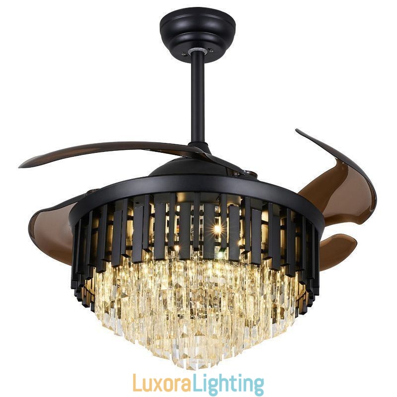 Designer Touch Decorative Retractable Ceiling Fan Light Crystal Ceiling Fan