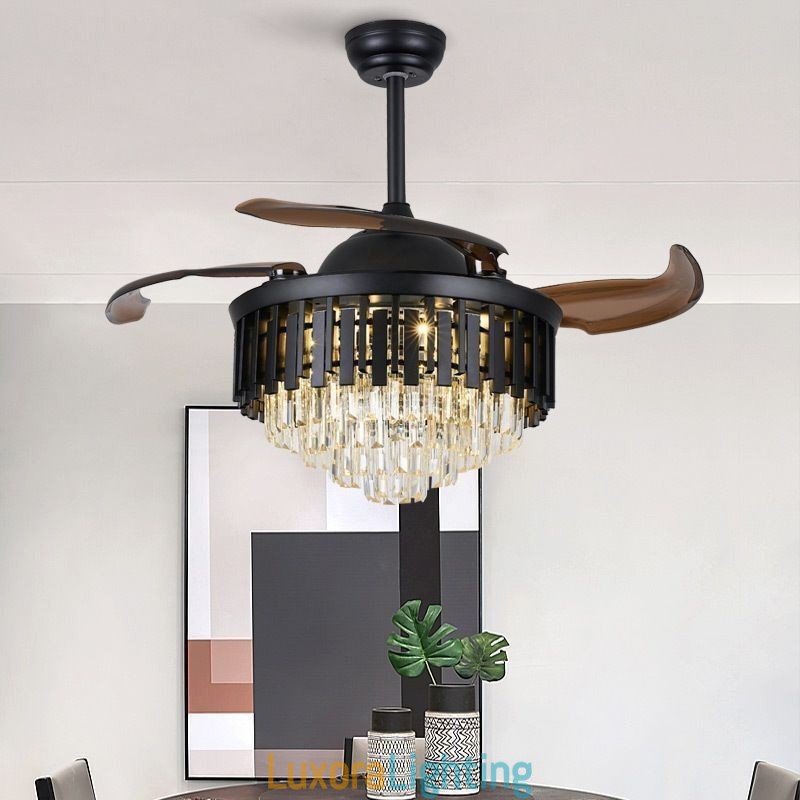 Designer Touch Decorative Retractable Ceiling Fan Light Crystal Ceiling Fan