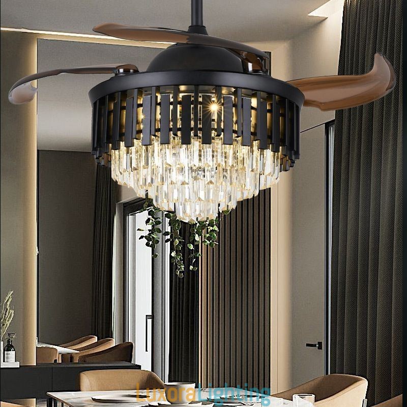 Designer Touch Decorative Retractable Ceiling Fan Light Crystal Ceiling Fan