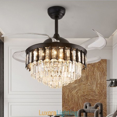 Designer Touch Decorative Retractable Ceiling Fan Light Crystal Ceiling Fan