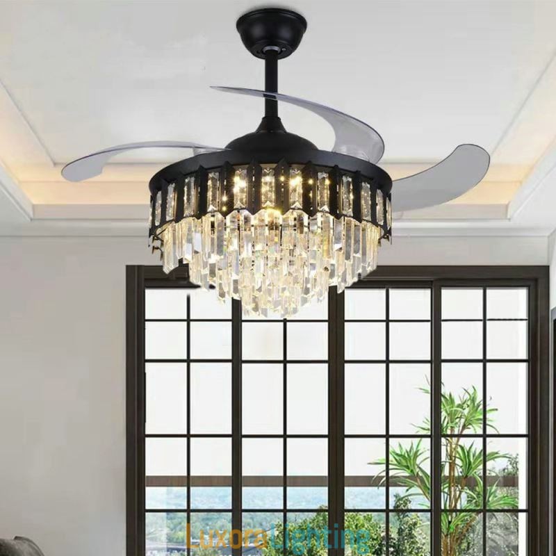 Designer Touch Decorative Retractable Ceiling Fan Light Crystal Ceiling Fan