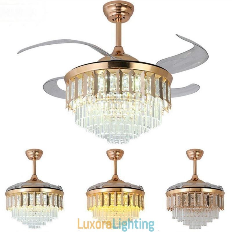 Designer Touch Decorative Retractable Ceiling Fan Light Crystal Ceiling Fan
