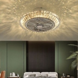 Designer Touch Decorative Crystal Ceiling Fan Light Gold Round Ceiling Lamp
