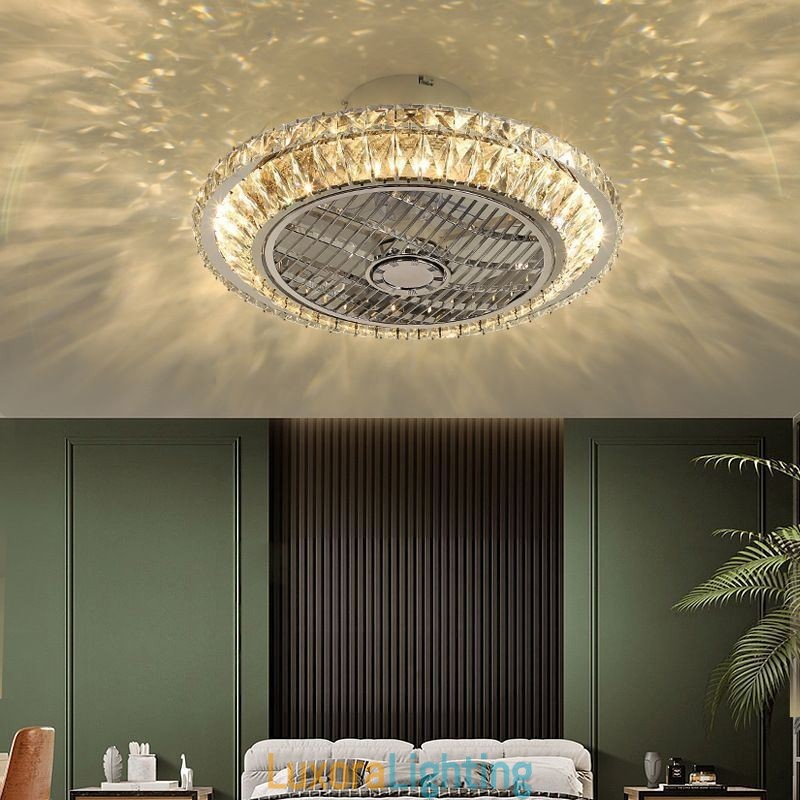 Designer Touch Decorative Crystal Ceiling Fan Light Gold Round Ceiling Lamp