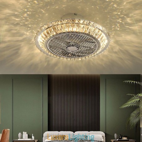 Designer Touch Decorative Crystal Ceiling Fan Light Gold Round Ceiling Lamp