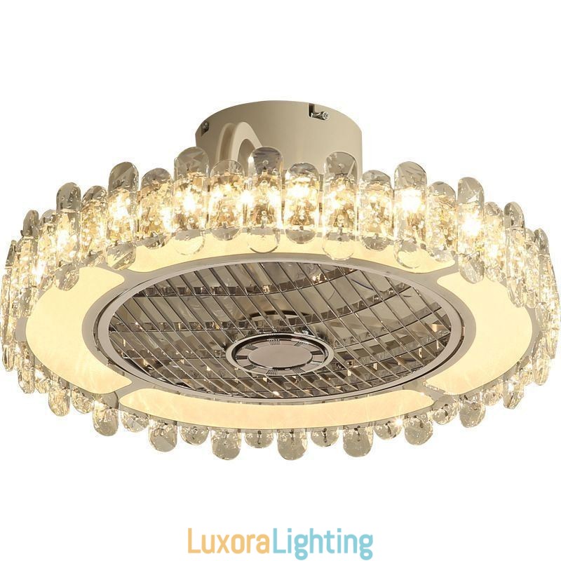 Designer Touch Decorative Crystal Ceiling Fan Light Gold Round Ceiling Lamp