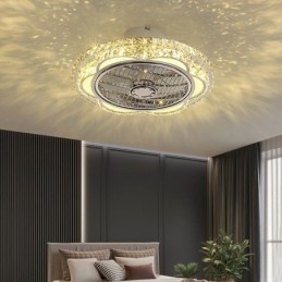 Designer Touch Decorative Crystal Ceiling Fan Light Gold Round Ceiling Lamp