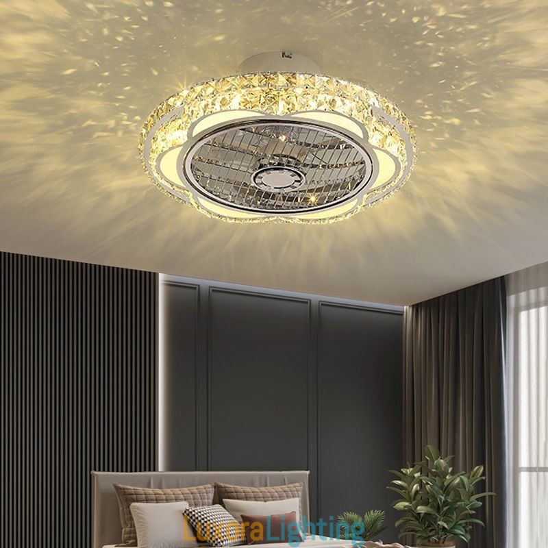 Designer Touch Decorative Crystal Ceiling Fan Light Gold Round Ceiling Lamp