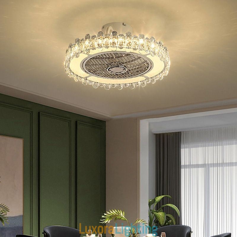 Designer Touch Decorative Crystal Ceiling Fan Light Gold Round Ceiling Lamp