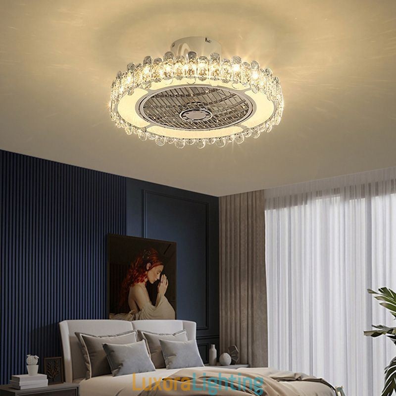 Designer Touch Decorative Crystal Ceiling Fan Light Gold Round Ceiling Lamp