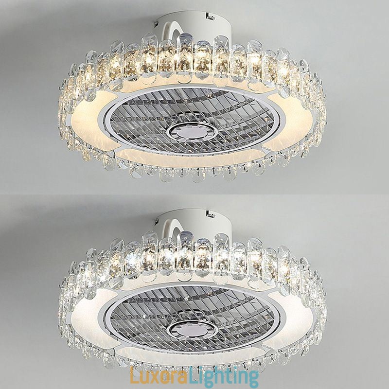 Designer Touch Decorative Crystal Ceiling Fan Light Gold Round Ceiling Lamp