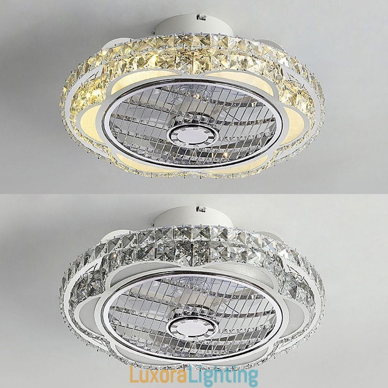 Designer Touch Decorative Crystal Ceiling Fan Light Gold Round Ceiling Lamp