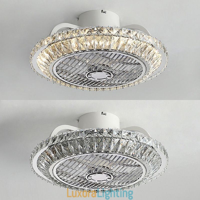 Designer Touch Decorative Crystal Ceiling Fan Light Gold Round Ceiling Lamp