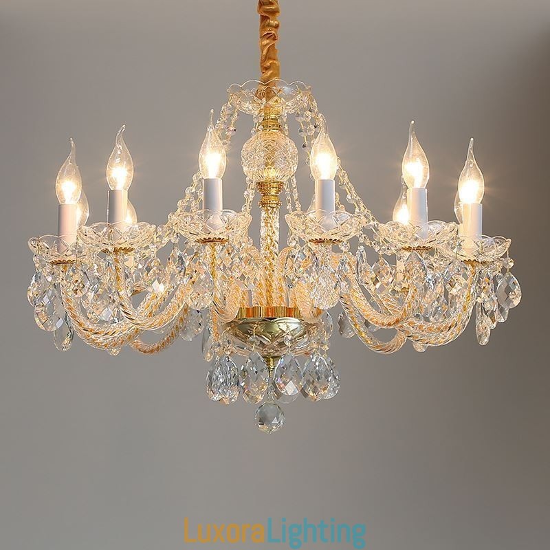 Designer Touch Decorative Transparent Crystal Chandelier European Gold Body Luxury Decrative Ceiling Light