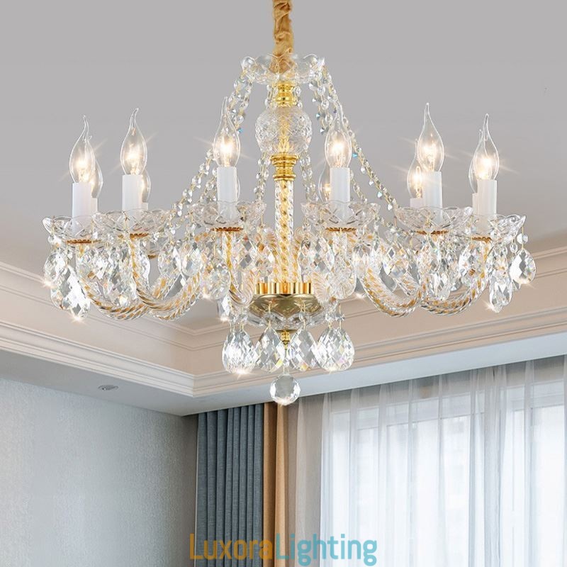 Designer Touch Decorative Transparent Crystal Chandelier European Gold Body Luxury Decrative Ceiling Light