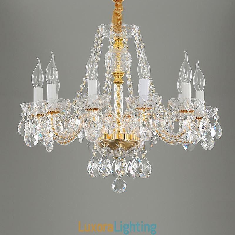 Designer Touch Decorative Transparent Crystal Chandelier European Gold Body Luxury Decrative Ceiling Light