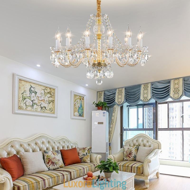 Designer Touch Decorative Transparent Crystal Chandelier European Gold Body Luxury Decrative Ceiling Light