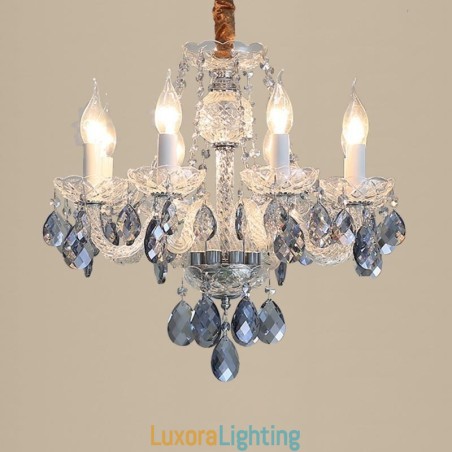 Designer Touch Decorative European Blue Crystal Chandelier Glass Light Body 8 Lights