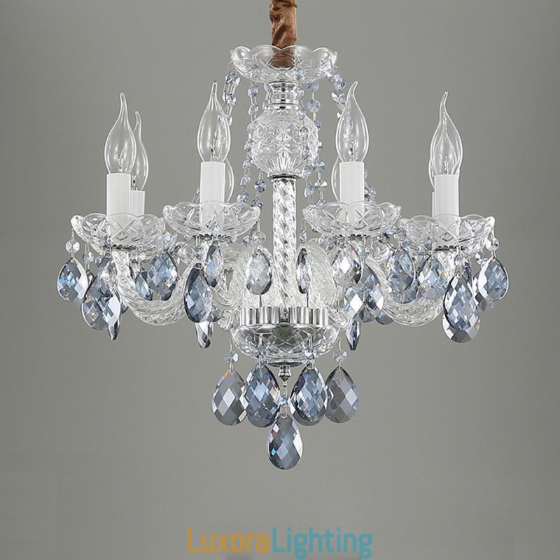 Designer Touch Decorative European Blue Crystal Chandelier Glass Light Body 8 Lights