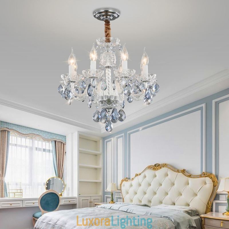 Designer Touch Decorative European Blue Crystal Chandelier Glass Light Body 8 Lights
