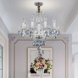 Designer Touch Decorative European Blue Crystal Chandelier Glass Light Body 8 Lights