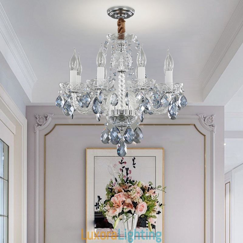 Designer Touch Decorative European Blue Crystal Chandelier Glass Light Body 8 Lights