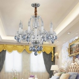 Designer Touch Decorative European Blue Crystal Chandelier Glass Light Body 8 Lights