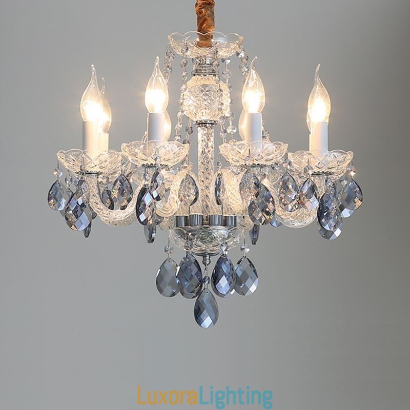 Designer Touch Decorative European Blue Crystal Chandelier Glass Light Body 8 Lights
