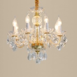 Designer Touch Decorative European Clear Crystal Chandelier Glass Lamp Body 8 Lights Gold Body Ceiling Lamp