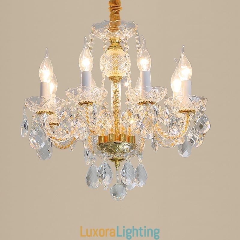 Designer Touch Decorative European Clear Crystal Chandelier Glass Lamp Body 8 Lights Gold Body Ceiling Lamp