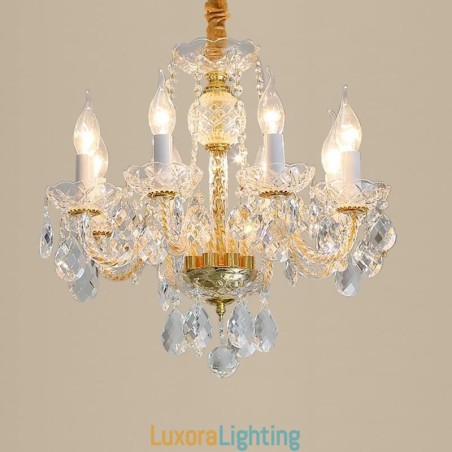 Designer Touch Decorative European Clear Crystal Chandelier Glass Lamp Body 8 Lights Gold Body Ceiling Lamp