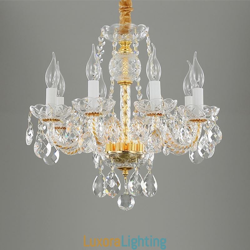 Designer Touch Decorative European Clear Crystal Chandelier Glass Lamp Body 8 Lights Gold Body Ceiling Lamp