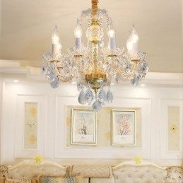 Designer Touch Decorative European Clear Crystal Chandelier Glass Lamp Body 8 Lights Gold Body Ceiling Lamp