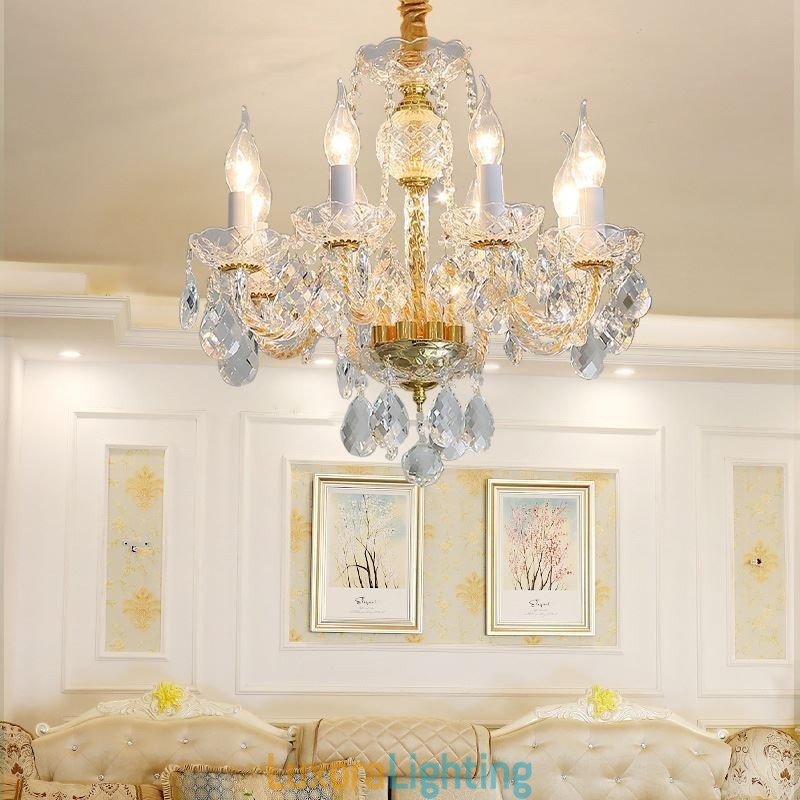 Designer Touch Decorative European Clear Crystal Chandelier Glass Lamp Body 8 Lights Gold Body Ceiling Lamp
