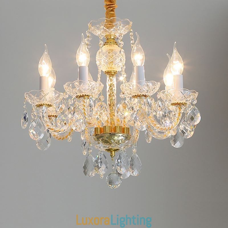 Designer Touch Decorative European Clear Crystal Chandelier Glass Lamp Body 8 Lights Gold Body Ceiling Lamp
