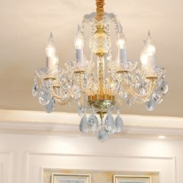 Designer Touch Decorative European Clear Crystal Chandelier Glass Lamp Body 8 Lights Gold Body Ceiling Lamp