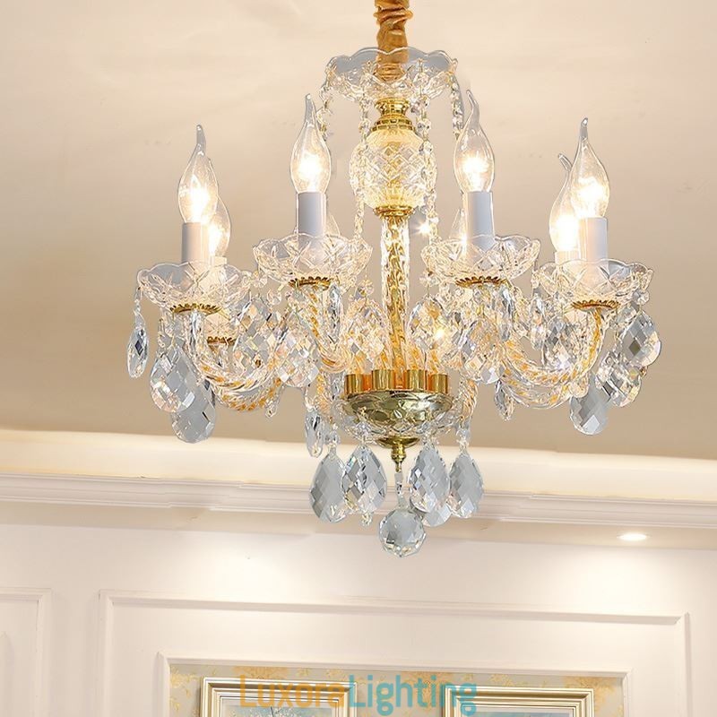 Designer Touch Decorative European Clear Crystal Chandelier Glass Lamp Body 8 Lights Gold Body Ceiling Lamp