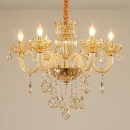 Designer Touch Decorative Gorgeous Crystal Chandelier European Cognac Color Ceiling Light Glass Body 8 Lights